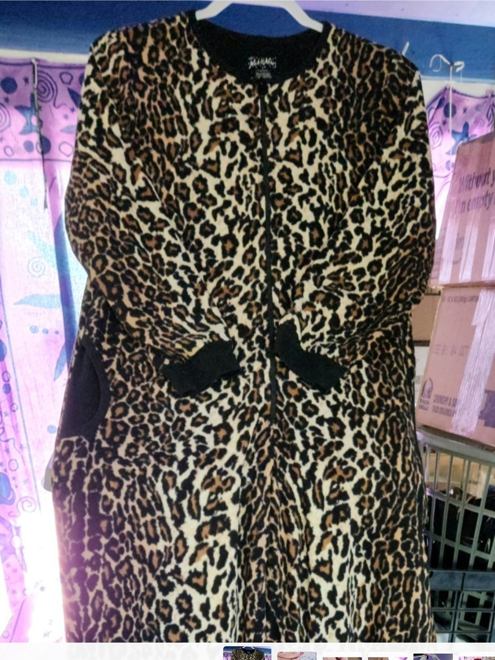 Nick & Nora Leopard Print Fleece Footed Onesie Pajamas with Pockets